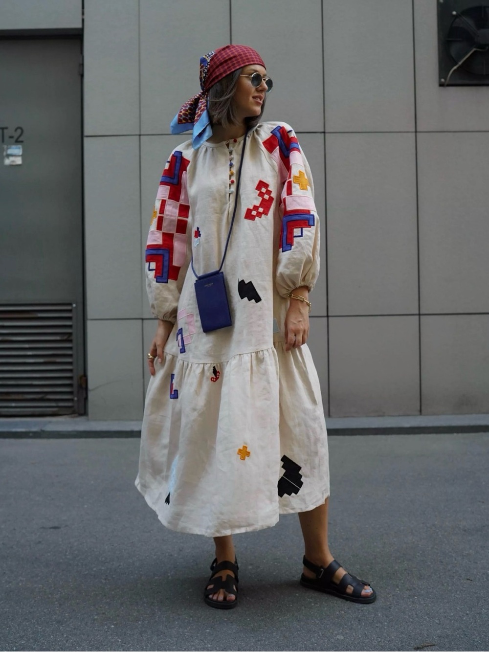 New! The “Artsy” Abstract Geometric Linen Blend Smock Tiered Maxi Dress